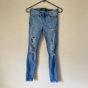 Hollister Light Wash Low Rise Super Skinny Crop Denim Jeans Bottoms Casual